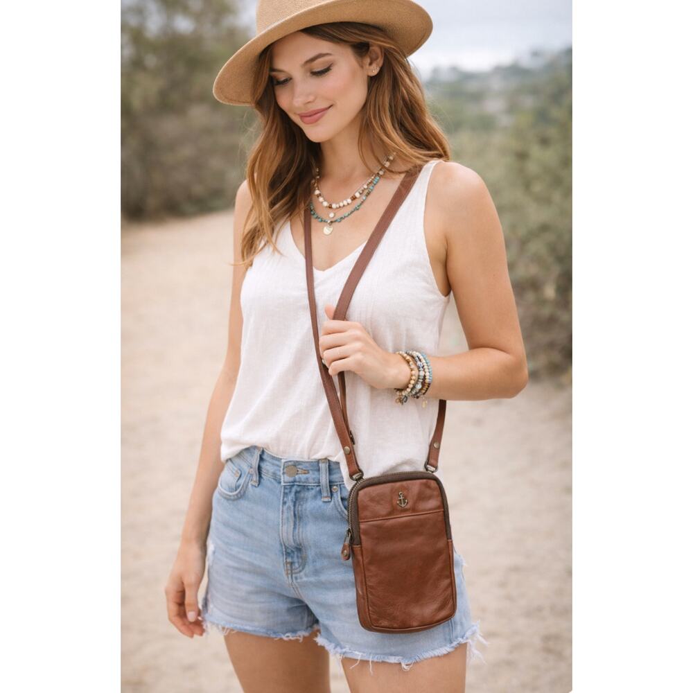 Harbour 2nd Benita Brown Leather Crossbody Wallet Bag Detachable Strap Patina